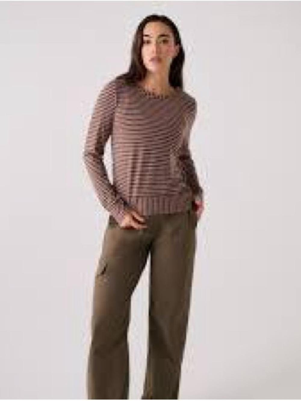 Striped Long Sleeve Tee in mocha & pink.